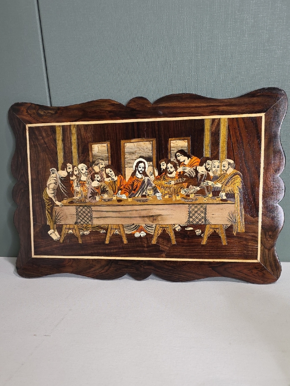 Beautiful Vintage Mysore Rosewood Inlay Panel "The Last Supper" Mendez Handcraft